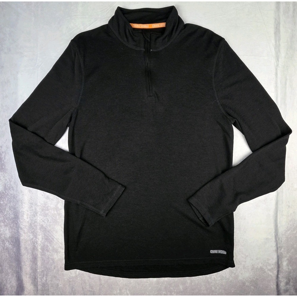 Omni-Wool Shirt Mens‎ XL Black Wool Blend Quarter Zip Long Sleeve Thumb Holes